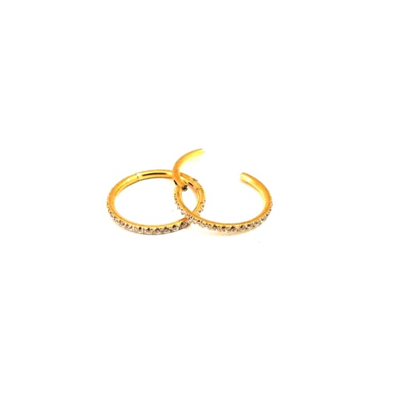 Piercing Argola Clicker 11mm Cravejada com Zircônia em Aço PVD Gold Frontal Pack 2 Unidades